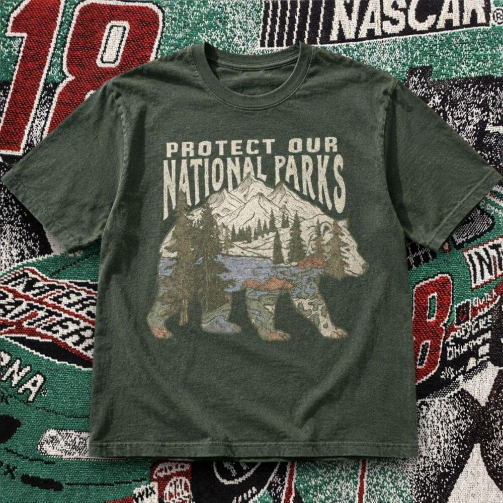 Protect Our National Parks Bear Graphic Tee Military Green Unisex